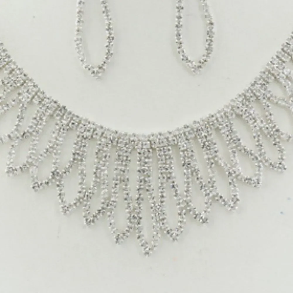 Silver Tone Clear Rhinestone Statement Necklace & Earring Set - Picture 3 of 3